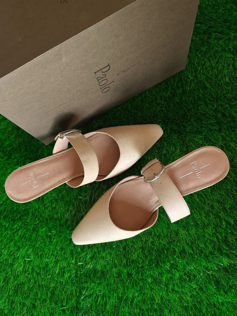 LINEA PAOLO CYNTHIA NUDE HEELED MULES (SIZE 12M)